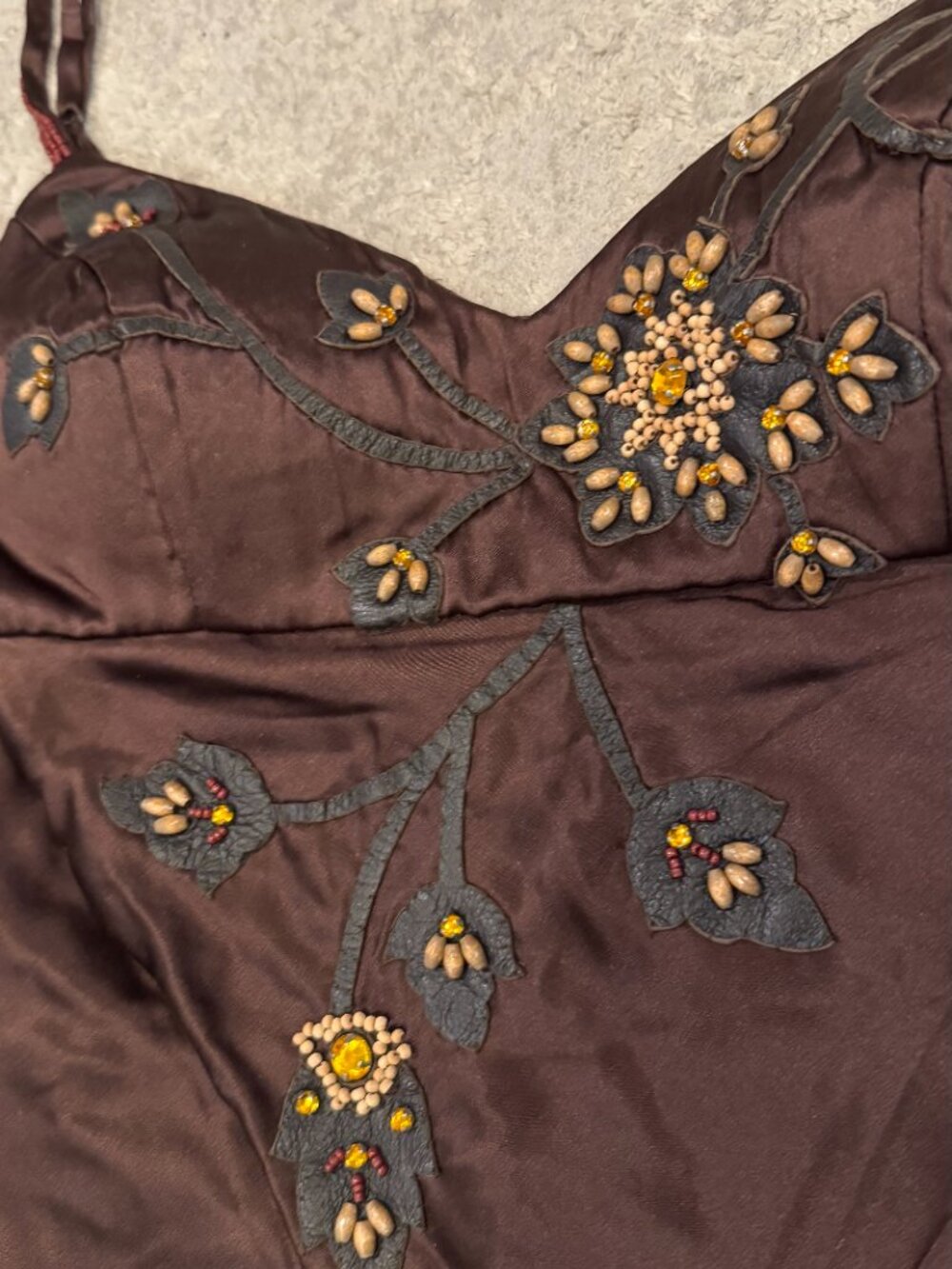 Sue Wong Dress Y2K Sexy Beaded 46 Flapper Coffee Brown Chocolate Midi SILK New - Picture 4 of 16